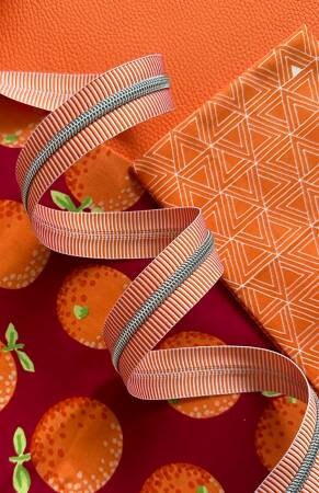 Sassafras Lane Designs Orange Stripe Zipper Tape with Nickel Teeth