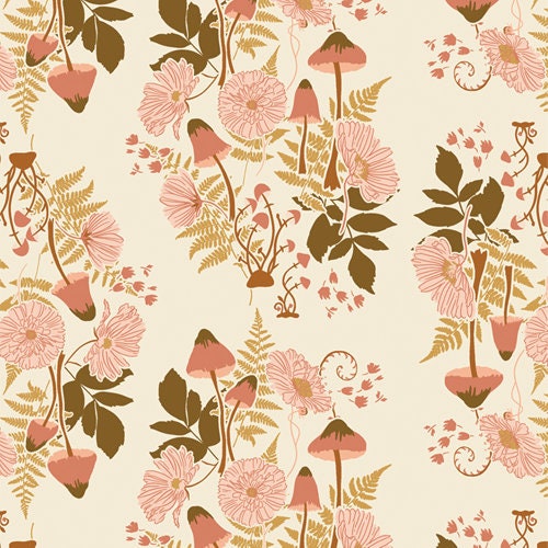Fern and Fungus Almond by Bonnie Christine  for Art Gallery Fabrics Wild Forgotten Line