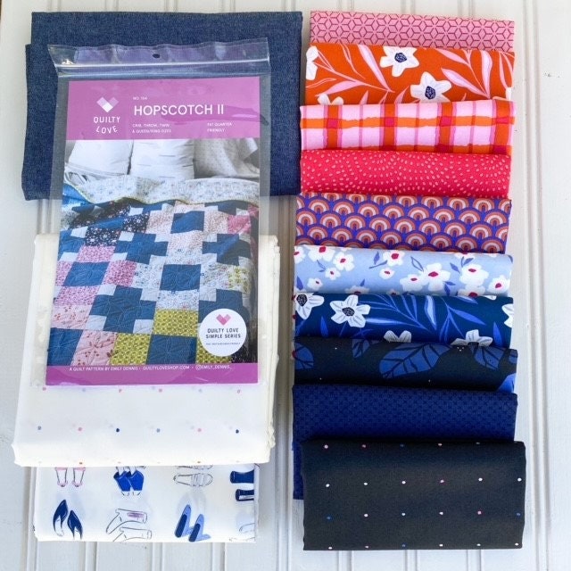 Exclusive Hopscotch II by Quilty Love Quilt Kit Featuring Periwinkle Fabric