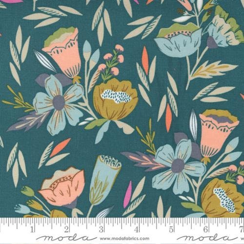 Overjoyed Floral Dark Teal by Fancy That Design House for Moda Songbook A New Page Line