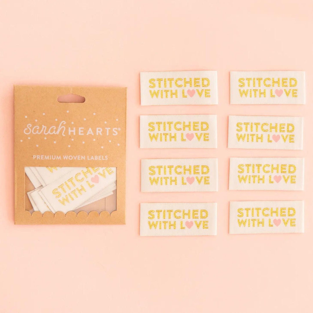 Stitched with Love Gold Woven Labels by Sarah Hearts (8 Labels Per Package)